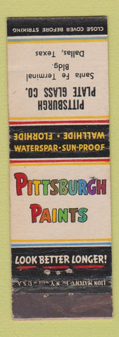 Matchbook Cover - Pittsburgh Paints Plate Glass Dallas TX