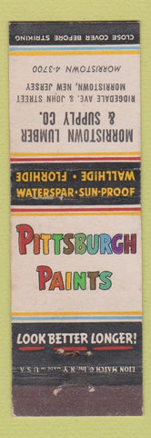 Matchbook Cover - Pittsburgh Paints Morristown Lumber NJ