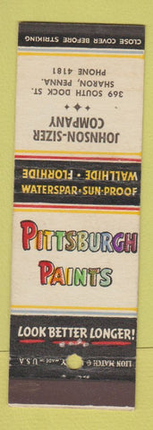Matchbook Cover - Pittsburgh Paints Johnson Sizer Sharon PA