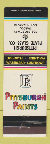 Matchbook Cover - Pittsburgh Paints Plate Glass Fargo ND