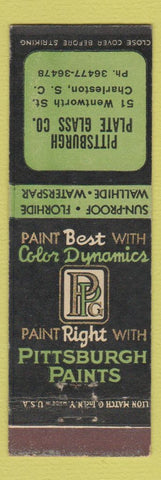Matchbook Cover - Pittsburgh Paints Plate Glass Charleston SC