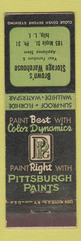 Matchbook Cover - Pittsburgh Paints Brown's Storage Warehouse Islip LI NY