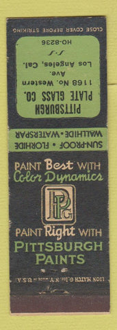 Matchbook Cover - Pittsburgh Paints Plate Glass Los Angeles CA