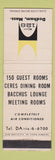 Matchbook Cover - Hotel 128 Dedham MA