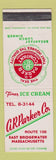 Matchbook Cover - AR Parker Ice Cream East Bridgewater MA restaurant