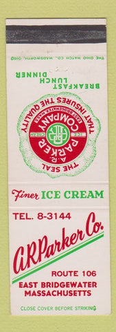 Matchbook Cover - AR Parker Ice Cream East Bridgewater MA restaurant
