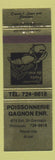 Matchbook Cover - Poissonnerie Gagnon Rimouski QC
