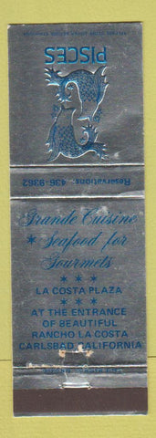 Matchbook Cover - Pisces Restaurant Carlsbad CA