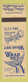 Matchbook Cover - Crab Net Mount Pleasant SC