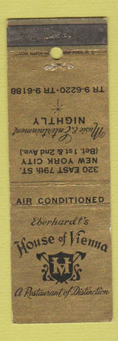 Matchbook Cover - House of Vienna Restaurant New York City WEAR