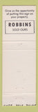 Matchbook Cover - Robbins Real Estate Battle Creek MI