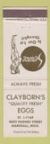 Matchbook Cover - Clayborn's Eggs Marshall MI