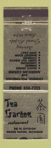 Matchbook Cover - Tea Garden Chinese Restaurant Grand Rapids MI