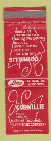 Matchbook Cover - JC Cornillie Coal Fueal Concrete Detroit? MI WEAR