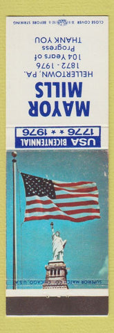 Matchbook Cover - Mayor Mills Hellertown PA 1976 Bicentennial