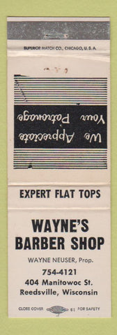 Matchbook Cover - Wayne's Barber Shop Reedsville WI WEAR