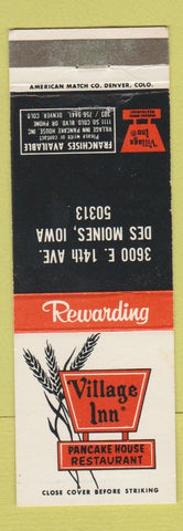 Matchbook Cover - Village Inn Pancake House Des Moines IA