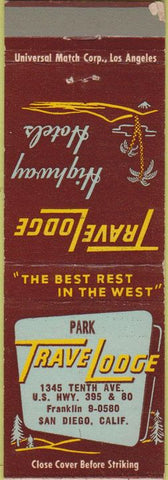 Matchbook Cover - Travel Lodge Motel Park San Diego CA