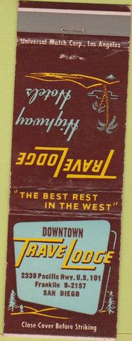 Matchbook Cover - Travel Lodge Motel Downtown San Diego CA