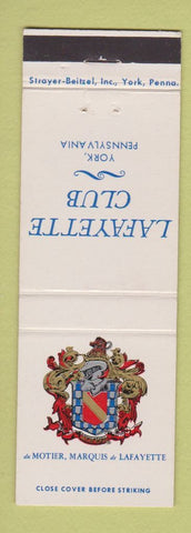 Matchbook Cover - Lafayette Club York PA