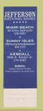 Matchbook Cover - Jefferson National Banks Miami Beach Kendall FL