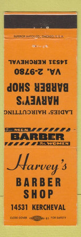 Matchbook Cover - Harvey's Barber Shop Detroit MI ORANGE