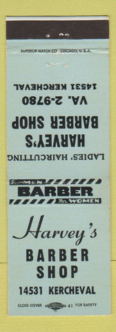 Matchbook Cover - Harvey's Barber Shop Detroit MI BLUE
