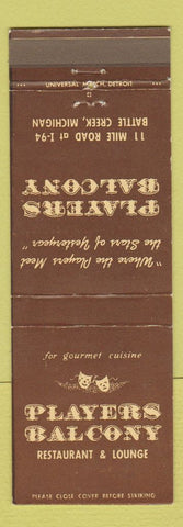 Matchbook Cover - Players Balcony Restaurant Battle Creek MI