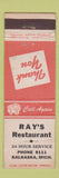 Matchbook Cover - Ray's Restaurant Kalkaska MI