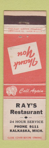 Matchbook Cover - Ray's Restaurant Kalkaska MI