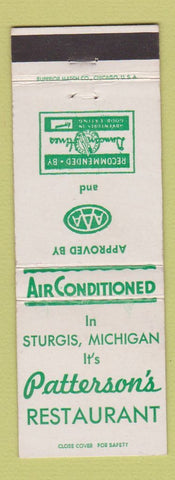 Matchbook Cover - Patterson's Restaurant Sturgis MI