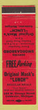 Matchbook Cover - Original Mack's Lunch Coldwater MI