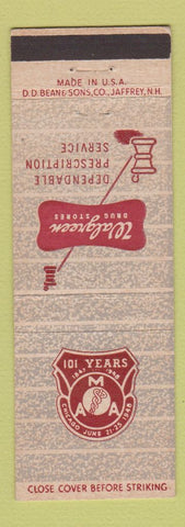Matchbook Cover - Walgreens Drug Stores DD Bean 101 Years 1948