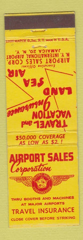 Matchbook Cover - Airport Sales Corp Travel Insurance Jamaica NY