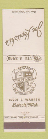 Matchbook Cover - Joe Kopitzki's Detroit MI restaurant