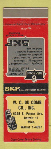 Matchbook Cover - SKF Ball Roller Bearings WC Du Comb Detroit MI
