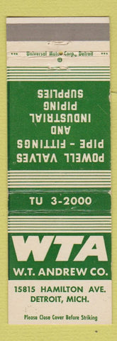 Matchbook Cover - WTA WT Andrews Powell Valves Pipe Fittings Detroit MI