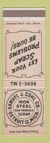 Matchbook Cover - Samuel J Cohl Iron Steel Scrap Detroit MI