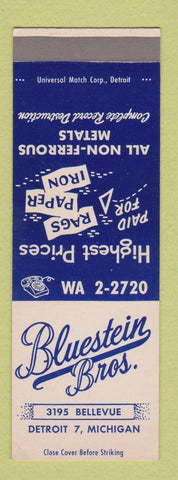 Matchbook Cover - Bluestein Bros Rags Paper Iron Metals Detroit MI SAMPLE