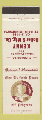 Matchbook Cover Kenny Boiler Manufacturing St Paul MN Minnesota Centennial 1958