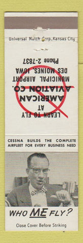 Matchbook Cover - American Aviation Cessna Airplanes Des Moines IA