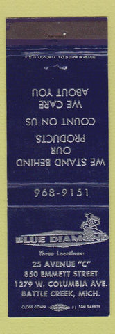 Matchbook Cover - Blue Diamond Battle Creek MI lumber plywood