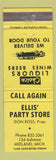 Matchbook Cover - Ellis' Party Store Liquor Midland MI YELLOW