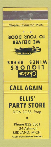 Matchbook Cover - Ellis' Party Store Liquor Midland MI YELLOW