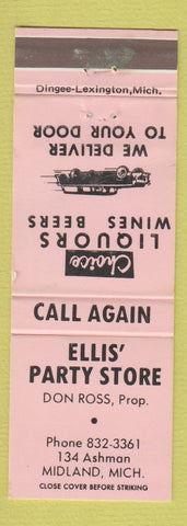 Matchbook Cover - Ellis' Party Store Liquor Midland MI PINK