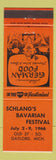 Matchbook Cover - Schlang's Bavarian Festival 1966 Gaylord MI ORANGE