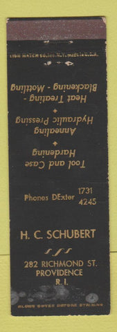 Matchbook Cover - HC Schubert Tool Case Hardening Providence RI WEAR