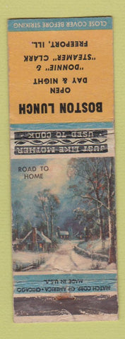 Matchbook Cover - Boston Lunch Freeport IL WORN