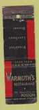 Matchbook Cover - Warmuth's Restaurant Boston MA feature WORN