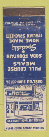 Matchbook Cover - Domestic Restaurant Italian Montreal QC WEAR